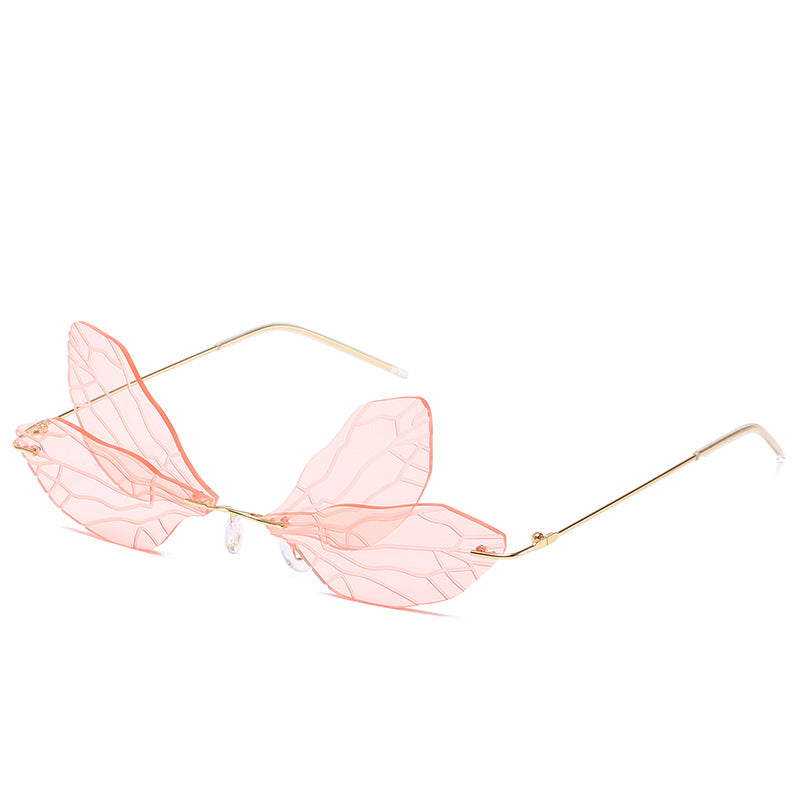 Venta al por mayor Retro Dragonfly Steampunk Gafas de sol sin marco AC